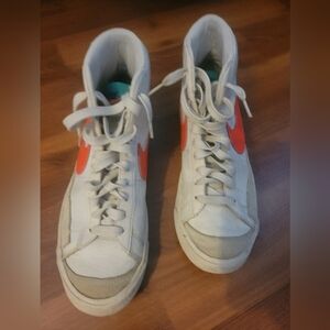 Nike Blazers - White High-Top Sneakers with Orange Nike Symbol